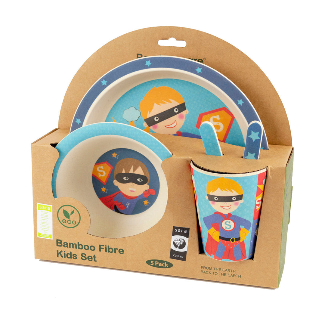 Sara Cucina BambooWare Eco Bamboo Fiber Kids Dinnerware Set Super Hero 5 Piece Image 1