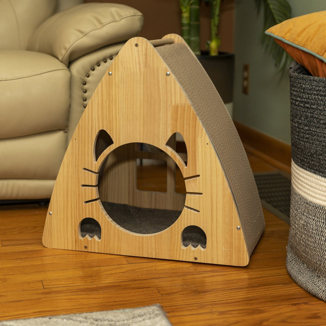 Armarkat S2106 Medium Triangular Solid Wood Cat Condo Scratching Pad Natural Image 3