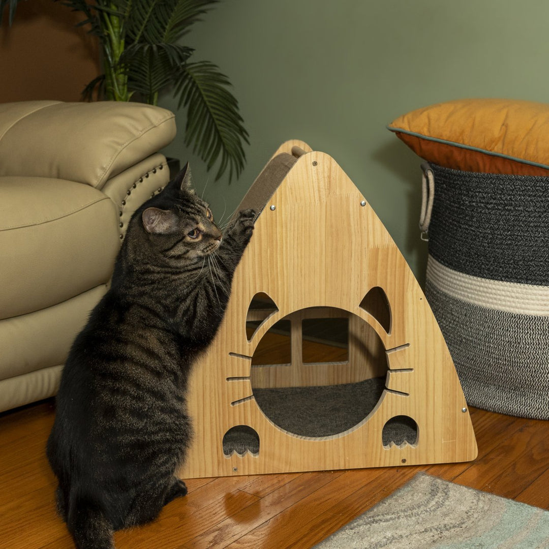 Armarkat S2106 Medium Triangular Solid Wood Cat Condo Scratching Pad Natural Image 4