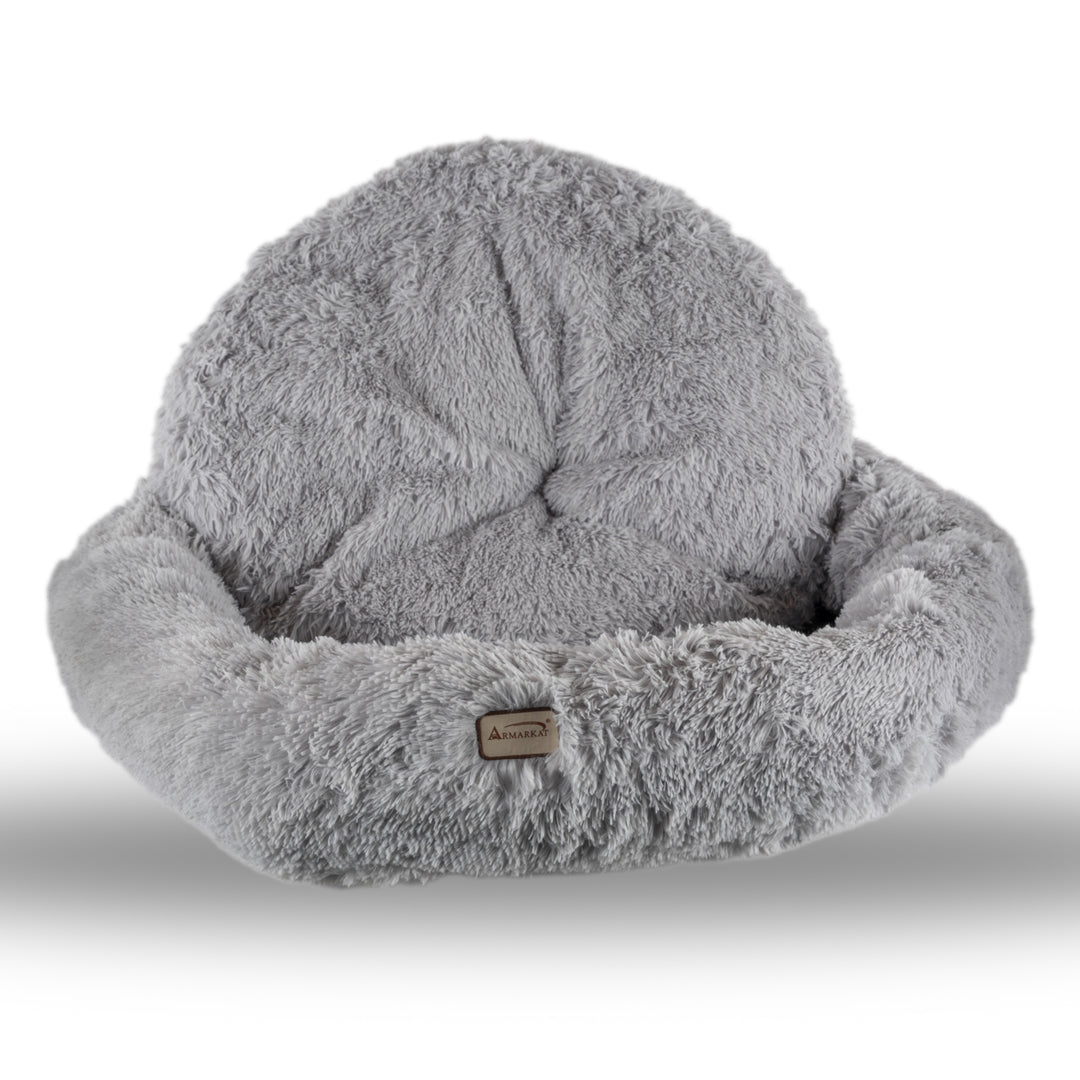 Armarkat Extra Large Gray Fluffy Round Cat Bed C71NHS Soft Cozy Donut Design Image 2