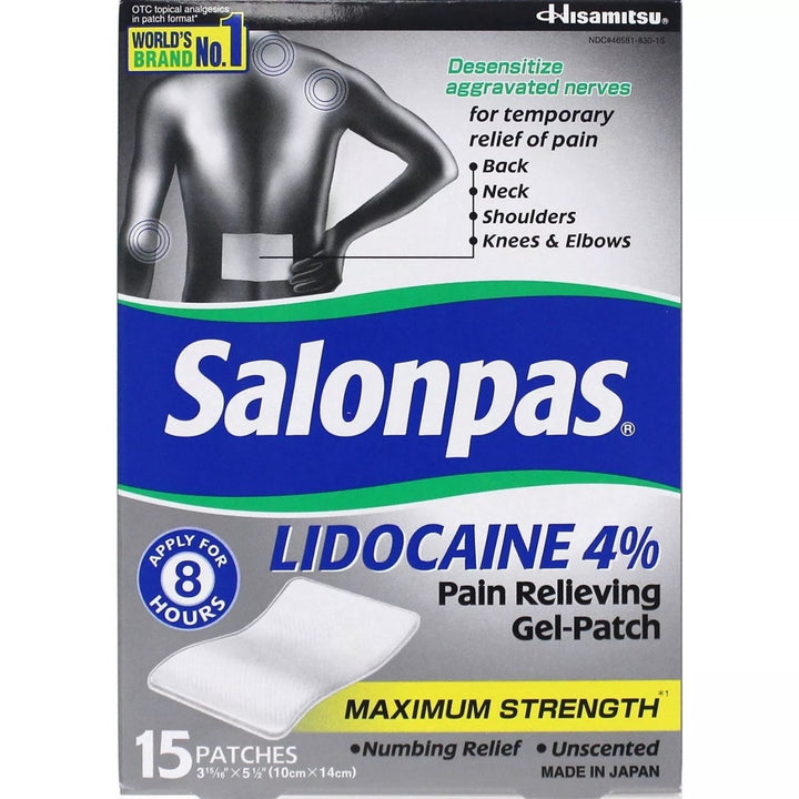 Salonpas LIDOCAINE Pain Relieving Maximum Strength Gel 15Patch Image 1