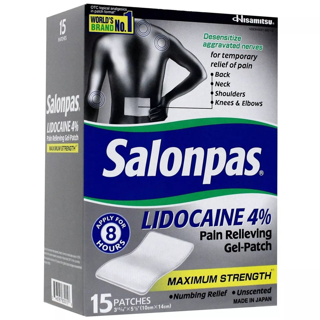 Salonpas LIDOCAINE Pain Relieving Maximum Strength Gel 15Patch Image 2