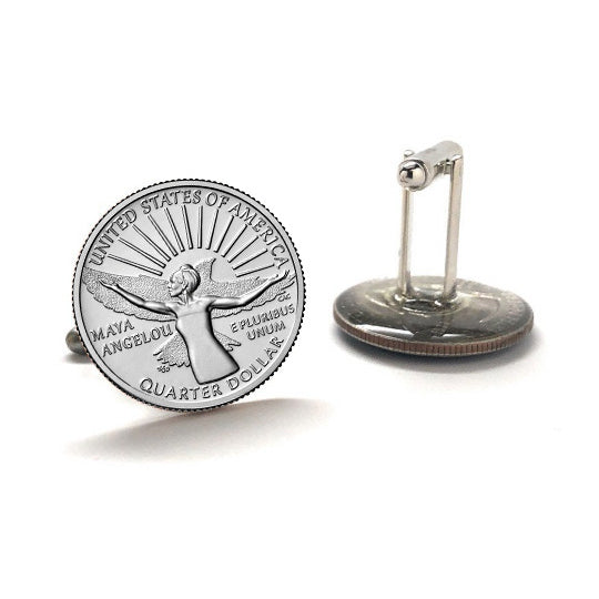 Maya Angelou Quarter Coin Cufflinks American Women Quarters Uncirculated U.S. Quarter 2022 Cuff Links Enamel Backing Image 1