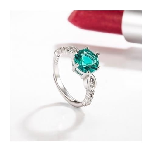 14K gold plated diamond inlaid emerald ring female imitation green morsonite ring Image 2