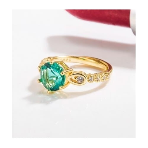 14K gold plated diamond inlaid emerald ring female imitation green morsonite ring Image 3