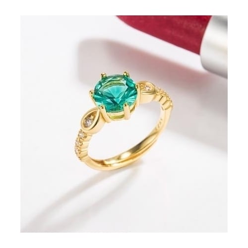 14K gold plated diamond inlaid emerald ring female imitation green morsonite ring Image 4