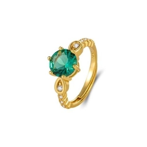 14K gold plated diamond inlaid emerald ring female imitation green morsonite ring Image 4