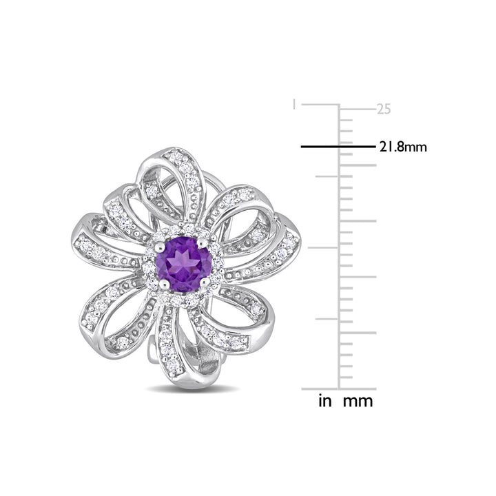 1.60 Carat (ctw) African Amethyst and White Topaz Flower Earrings in Sterling Silver Image 3