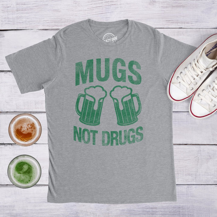 Mens Mugs Not Drugs Funny Drinking T-Shirt Beer Party Bar Tee Image 4