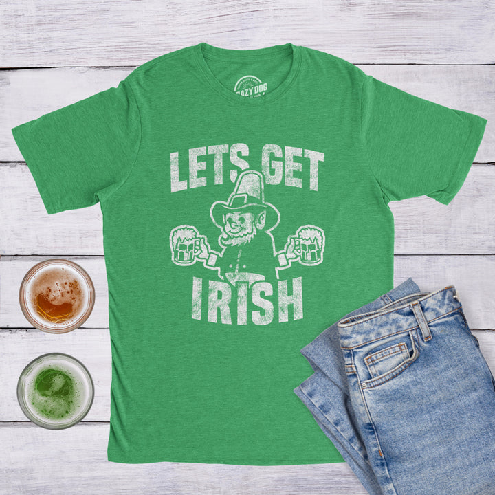 Mens Lets Get Irish T shirt Funny St Patricks Day Leprechaun Green Novelty Tee Image 4