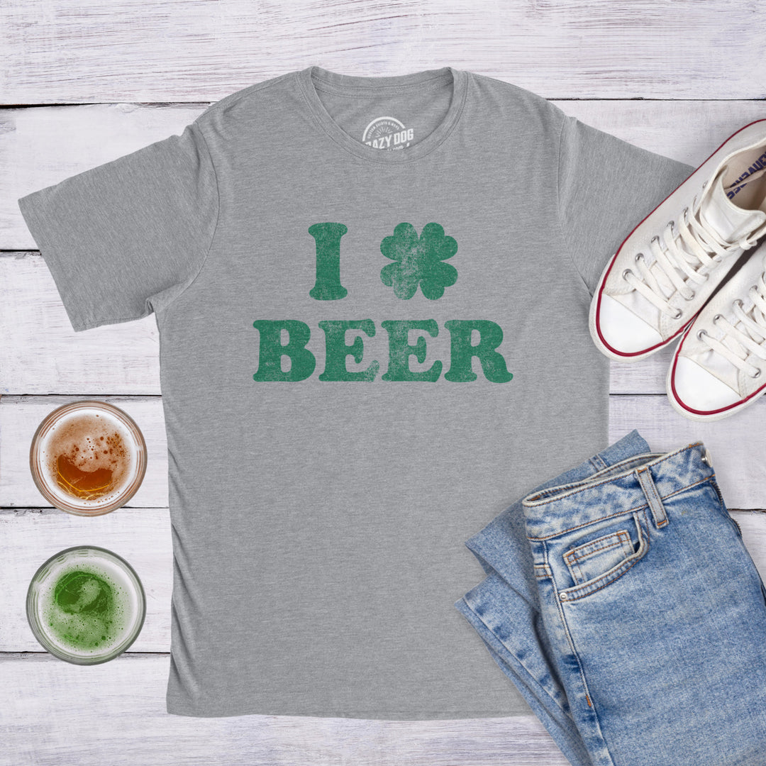 Mens I Clover Beer T Shirt Funny Shamrock St Saint Patricks Day Drinking Tee Image 4