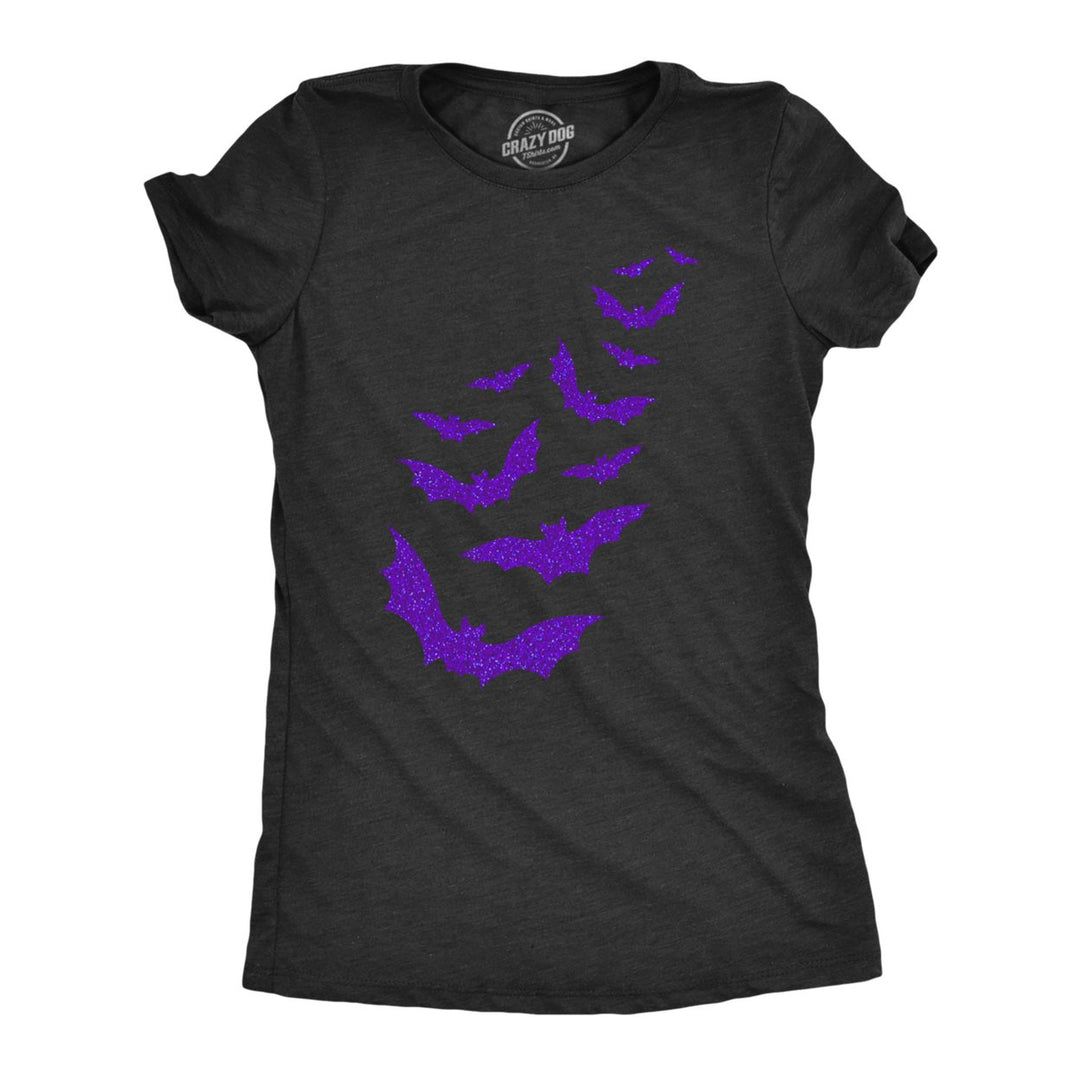 Womens Glitter Bats T Shirt Funny Cute Halloween Graphic Cool Novelty Tee For Ladies Image 1