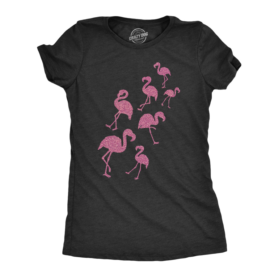 Womens Glitter Flamingos T Shirt Funny Cute Top Vacation Graphic Novelty Tee For Ladies Image 1