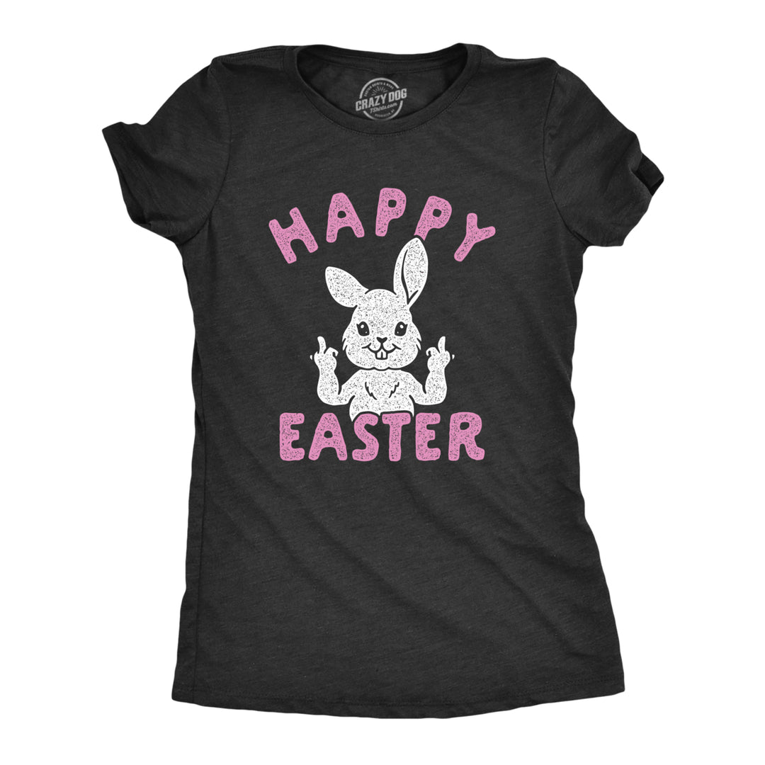 Womens Happy Easter Middle Finger T Shirt Cute Funny Offensive Bunny Hilarious Top Image 1