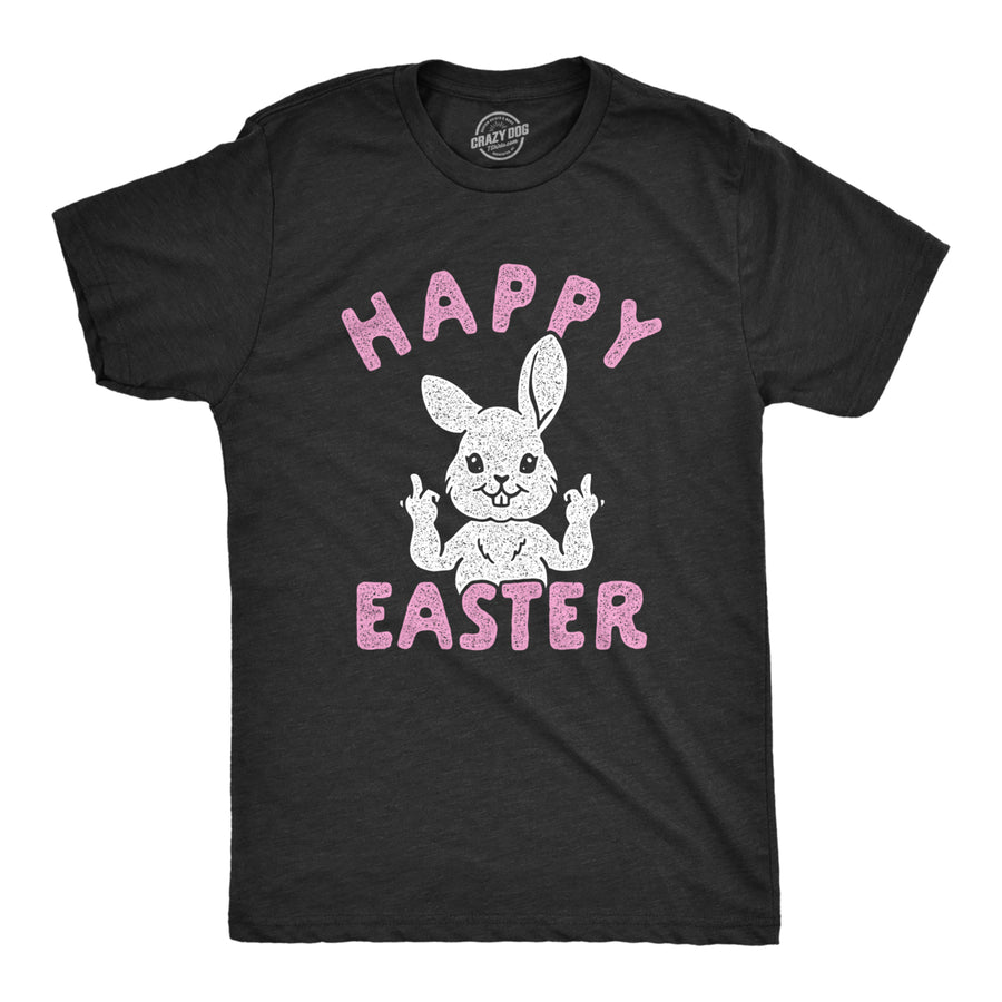 Mens Happy Easter Middle Finger T Shirt Cute Funny Offensive Bunny Hilarious Top Image 1