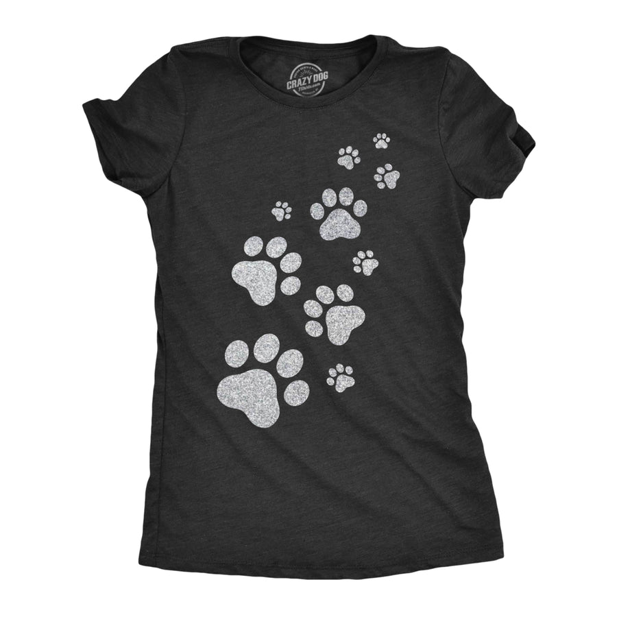 Womens Glitter Cat Paw Prints T Shirt Funny Cute Kitten Lover Top Graphic Novelty Tee Image 1