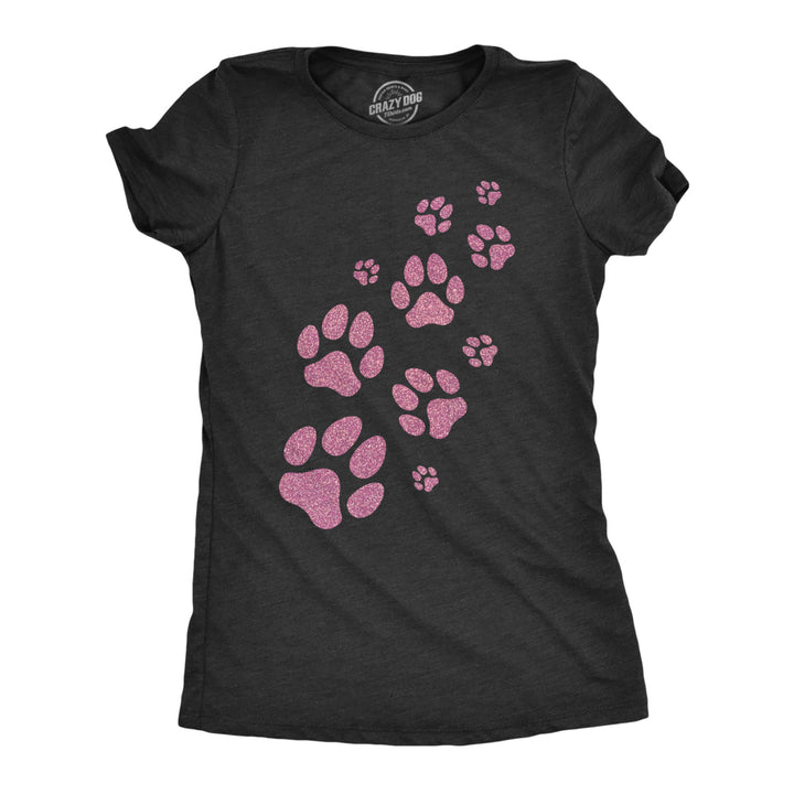 Womens Glitter Dog Paw Prints T Shirt Funny Cute Pet Puppy Lover Graphic Novelty Tee For Ladies Image 1