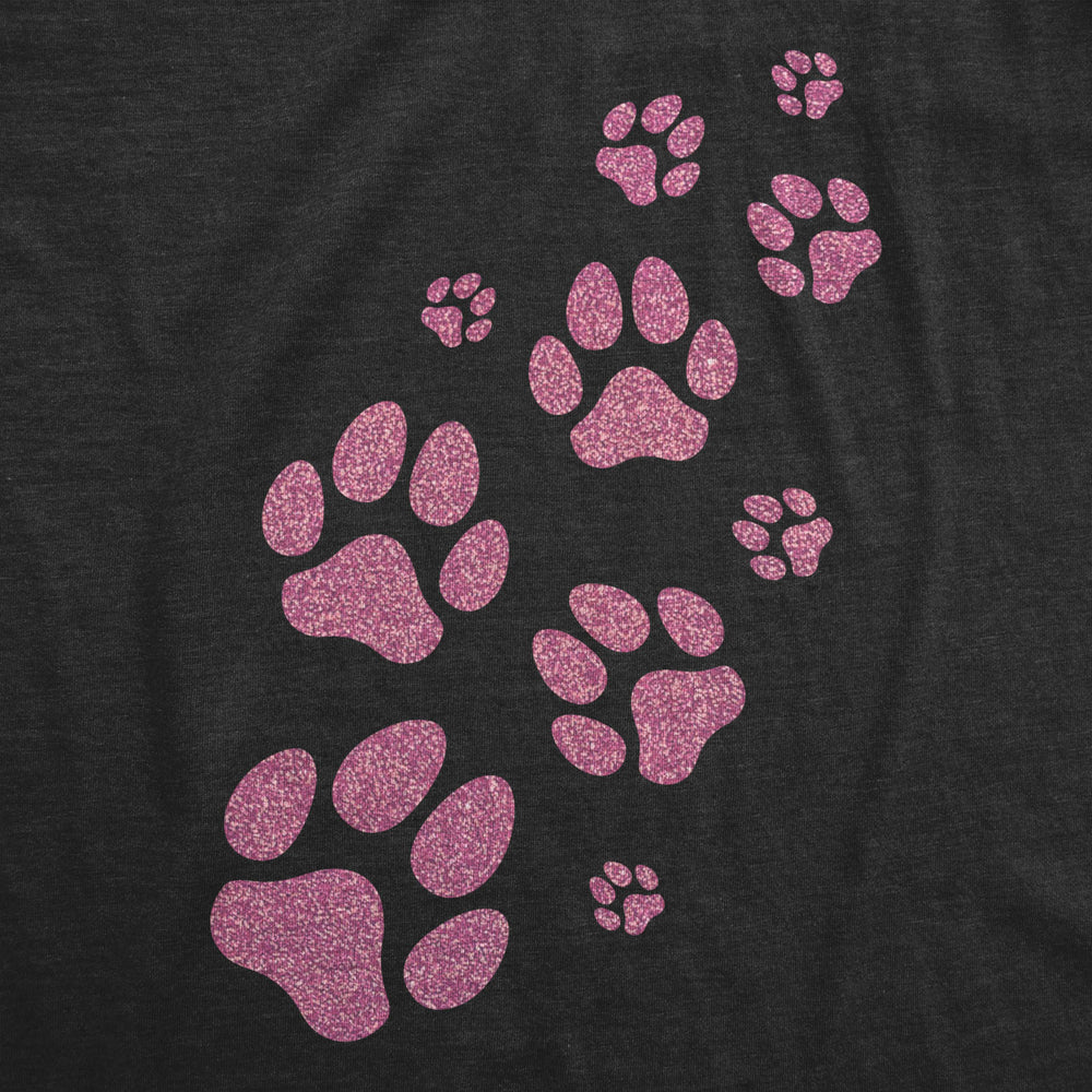 Womens Glitter Dog Paw Prints T Shirt Funny Cute Pet Puppy Lover Graphic Novelty Tee For Ladies Image 2