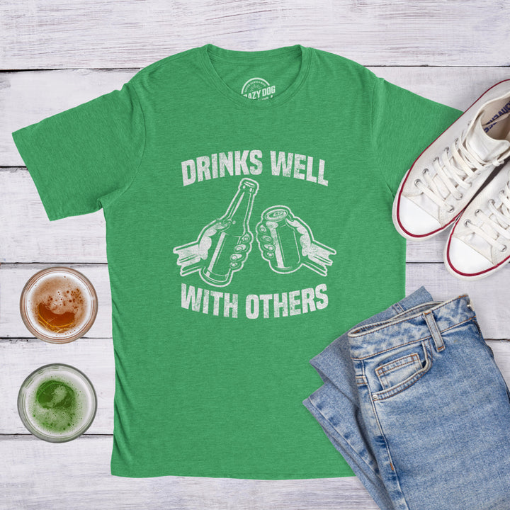 Mens Drinks Well With Others T shirt Cool St Patricks Day Funny Vintage Top Image 4