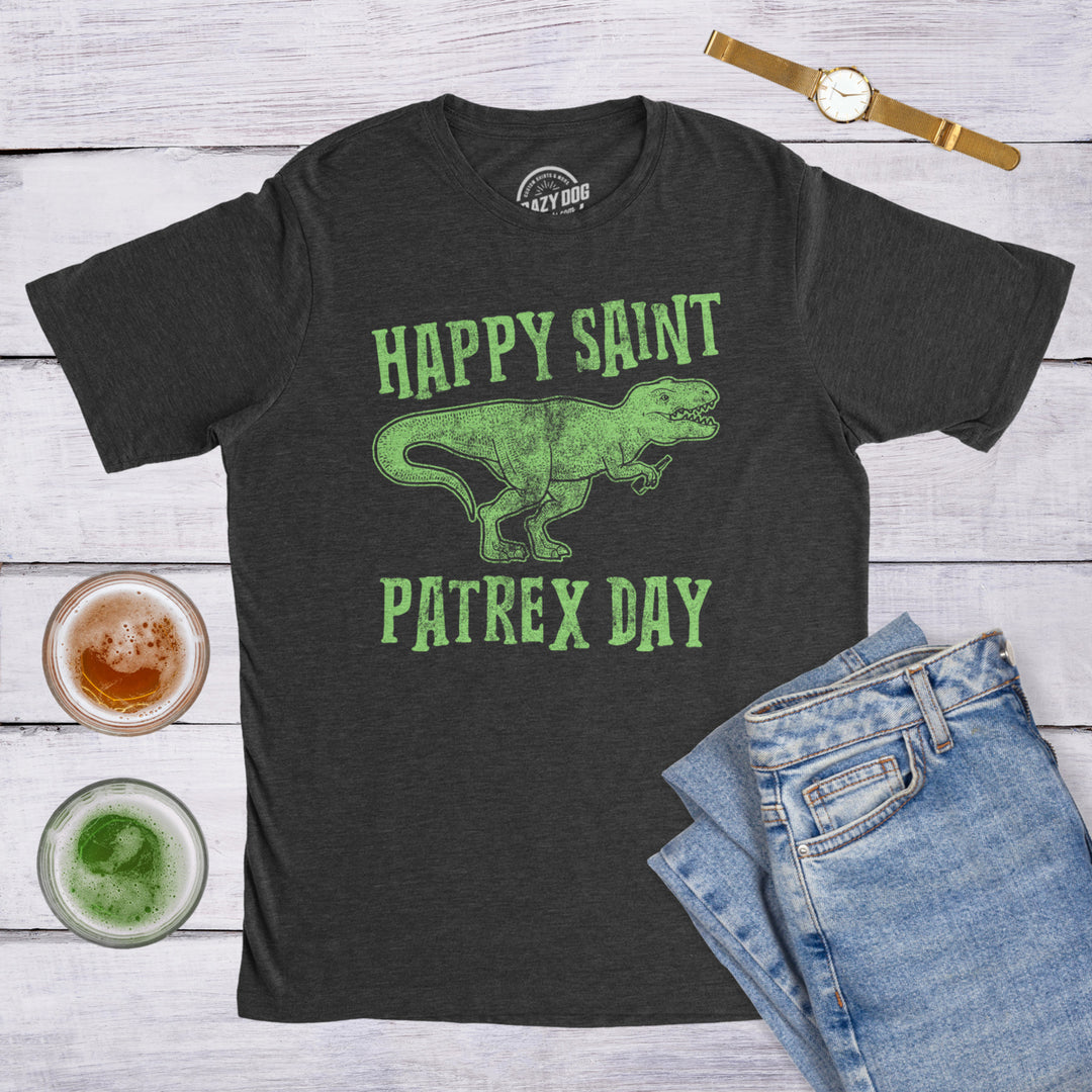 Mens Happy Saint Patrex Day T shirt Funny T-Rex Dinosaur St Patricks Day Graphic Image 4