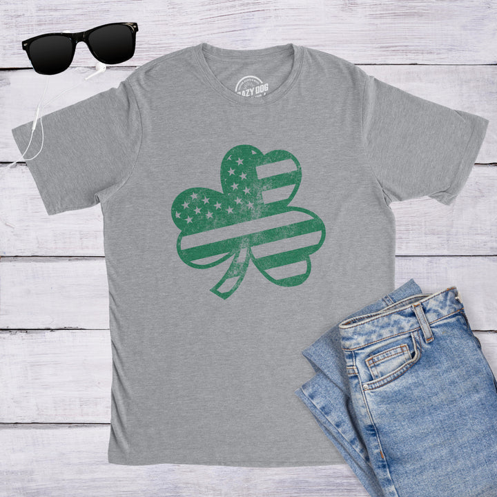 Mens American Shamrock FLAG T Shirt USA Cool Saint Patricks Day Clover Graphic Image 4