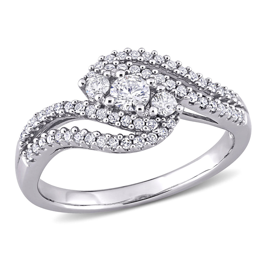 1/2 Carat (ctw H-I I2-I3) Three-Stone Diamond Engagement Ring in 14K White Gold Image 1