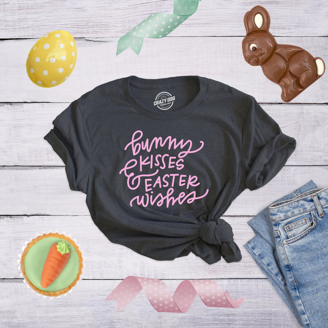 Womens Bunny Kisses And Easter Wishes Tshirt Funny Holiday Easter Sunday Cute Novelty Tee Image 4