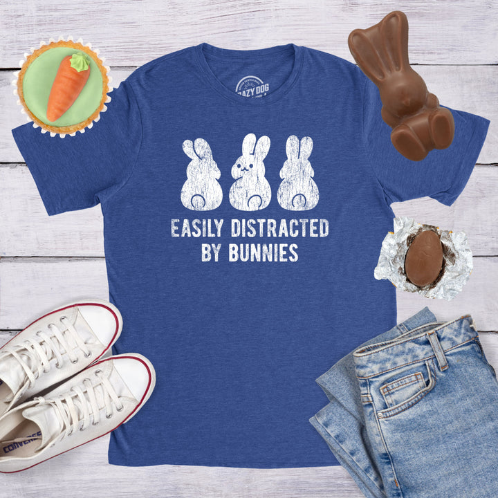 Mens Easily Distracted By Bunnies T shirt Funny Rabbit Party Gift for Basket Image 4