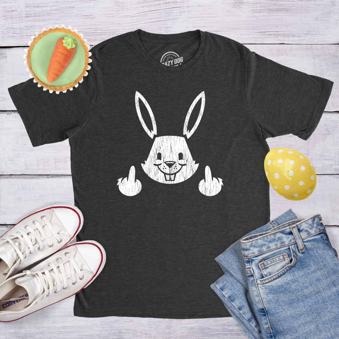 Mens Bunny Giving the Finger T shirt Funny Easter Graphic Cool Novelty Tee Image 4