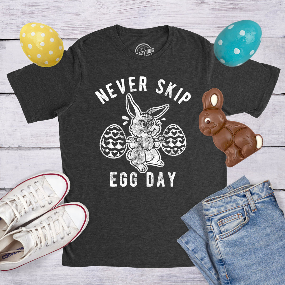 Mens Never Skip Egg Day T Shirt Funny Easter Bunny Work Out Joke Novelty Tee For Guys Image 4