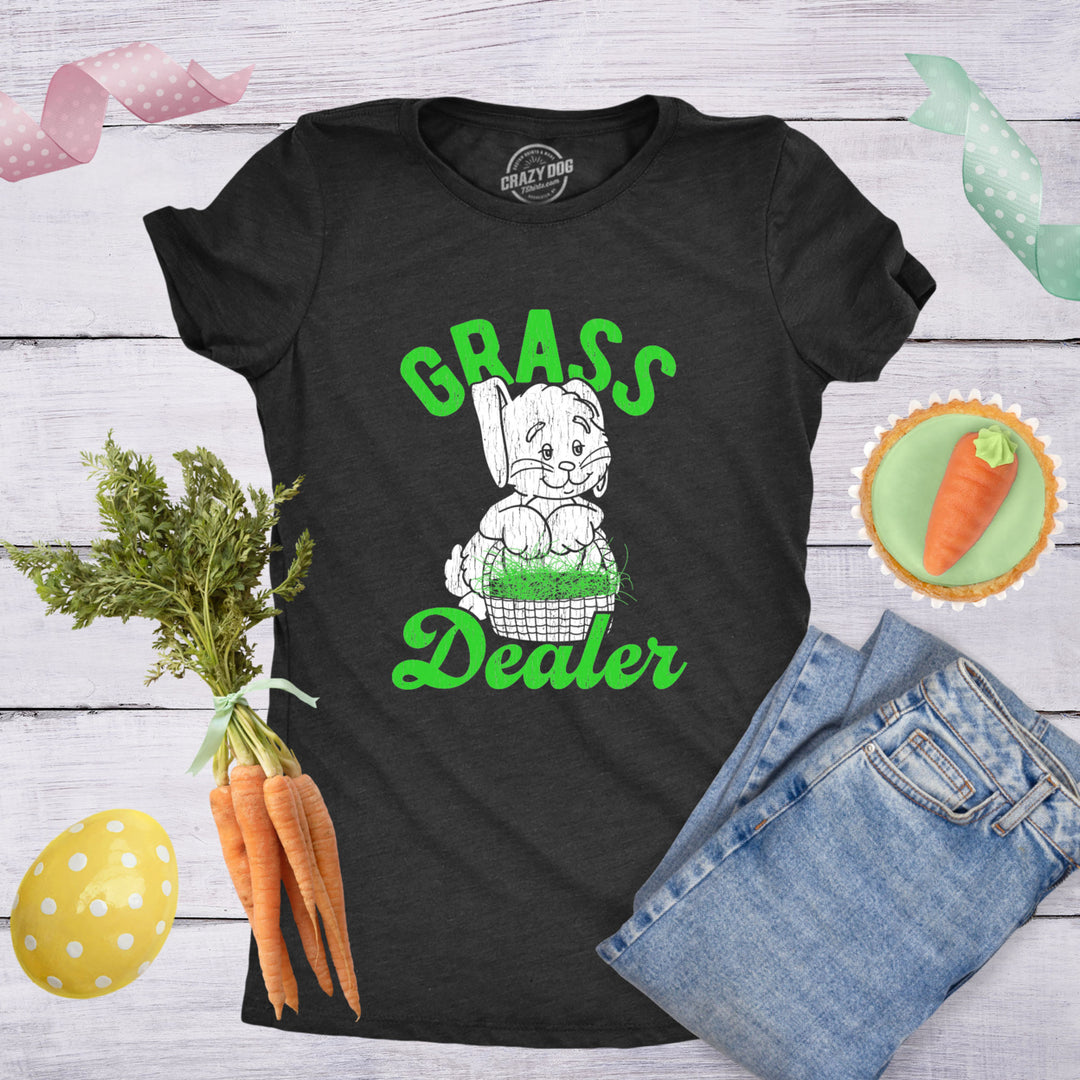 Womens Grass Dealer Tshirt Funny Easter Bunny Basket Holdiay Novelty Tee Image 4