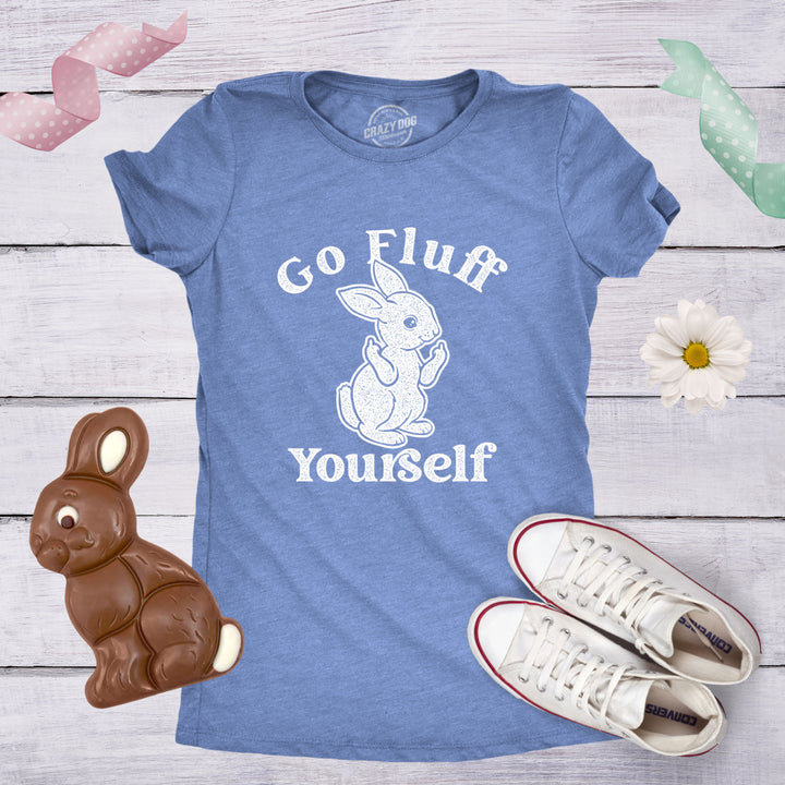 Womens Go Fluff Yourself Tshirt Funny Easter Sunday Middle Finger Rabbit Tee For Ladies Novelty Tee Image 4