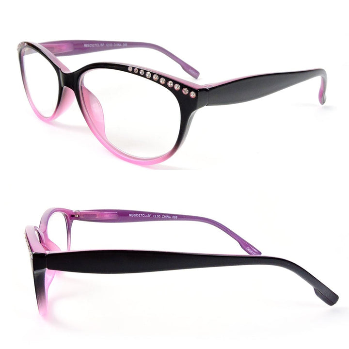 Reading Glasses Cat Eye Frame Spring Hinges Crystal Readers Image 1