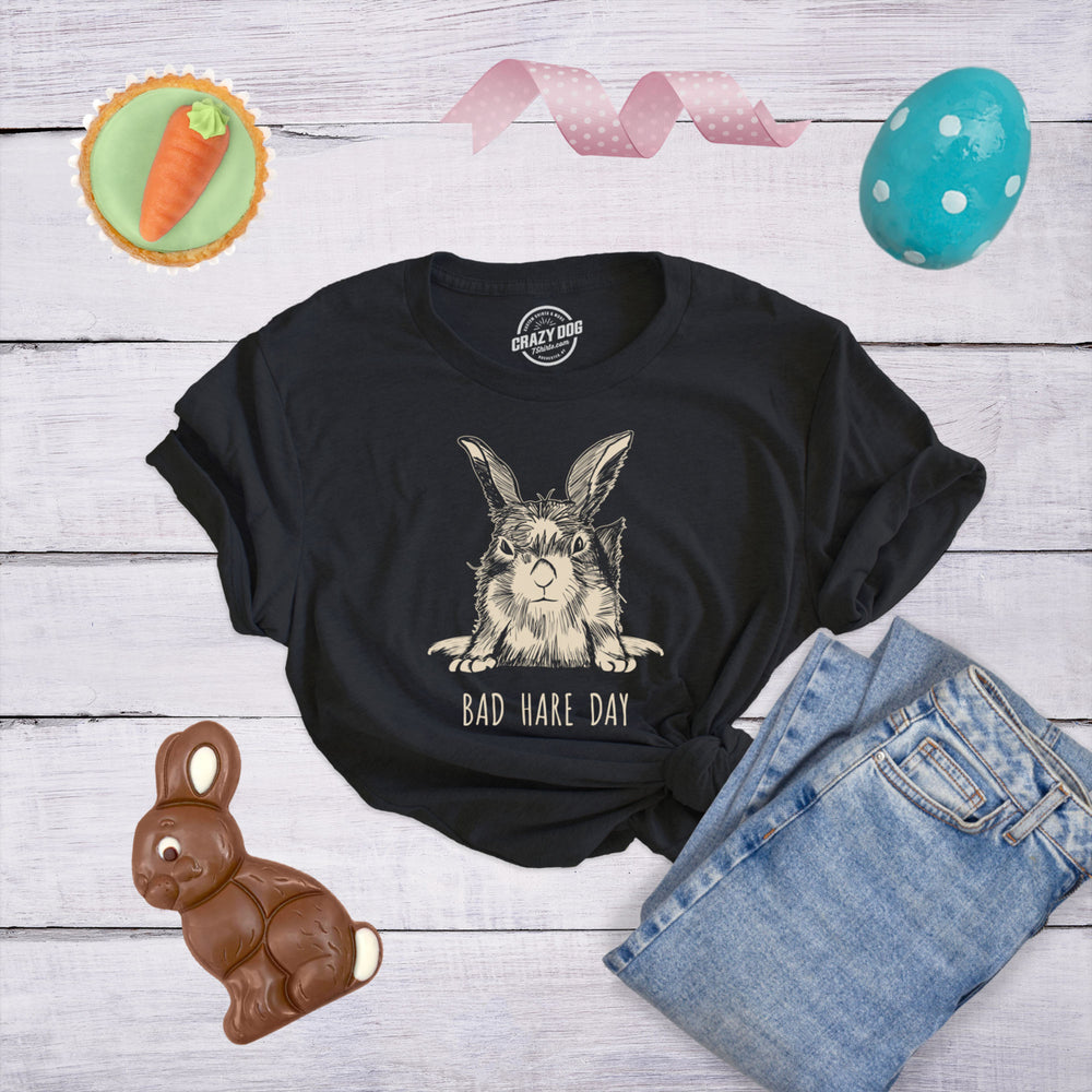 Womens Bad Hare Day T Shirt Funny Easter Hair Bunny Humor Joke Novelty Girls Tee Image 2