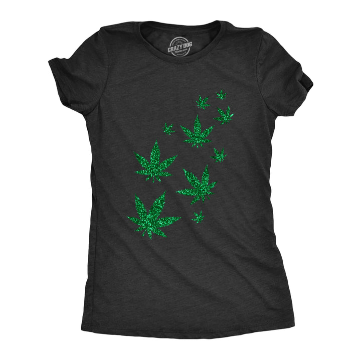 Womens Glitter Pot Leaves T Shirt Cute 420 Lovers Weed Leaf Graphic Novelty Pothead Top Image 1