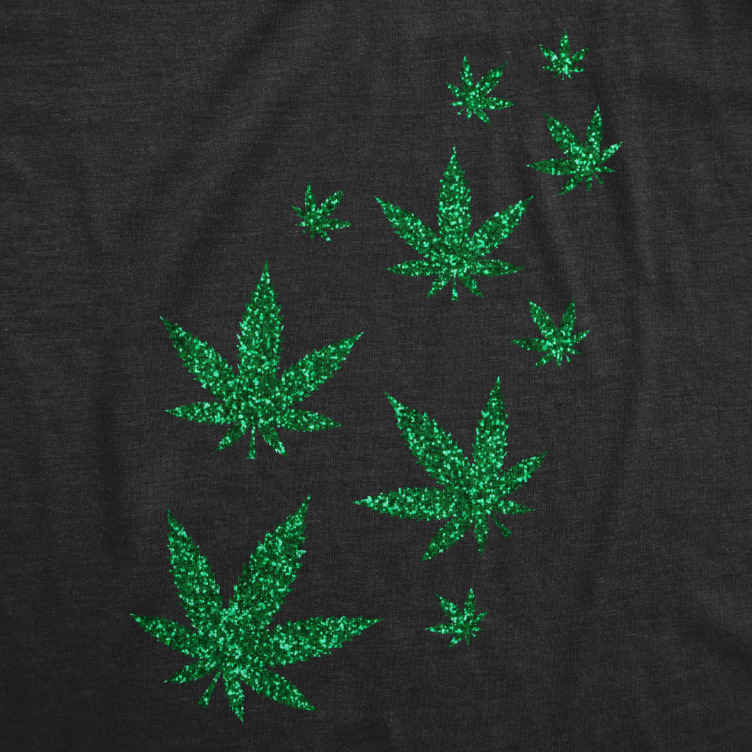 Womens Glitter Pot Leaves T Shirt Cute 420 Lovers Weed Leaf Graphic Novelty Pothead Top Image 2