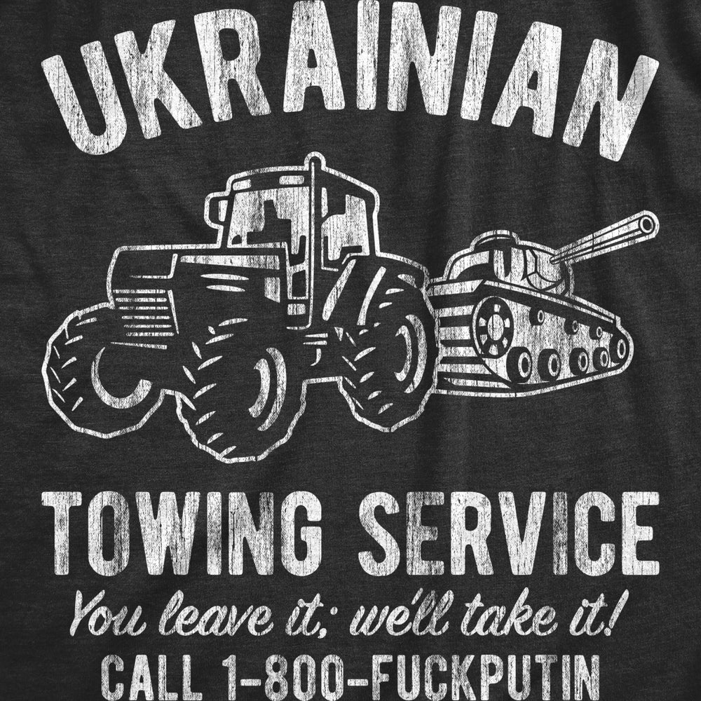 Mens Ukrainian Towing Service T Shirt Funny Tractor Tank Anti Putin Graphic Novelty Tee For Guys Image 2