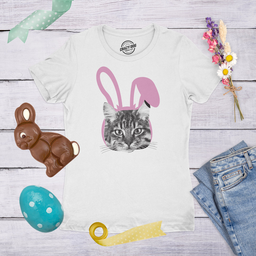 Womens Easter Cat T Shirt Funny Kitten In Bunny Ears Cute Lover Spring Tee Image 4