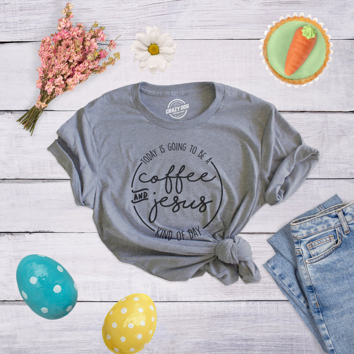 Womens Coffee And Jesus T Shirt Cute Religious Easter Christian Faith Morning Image 6