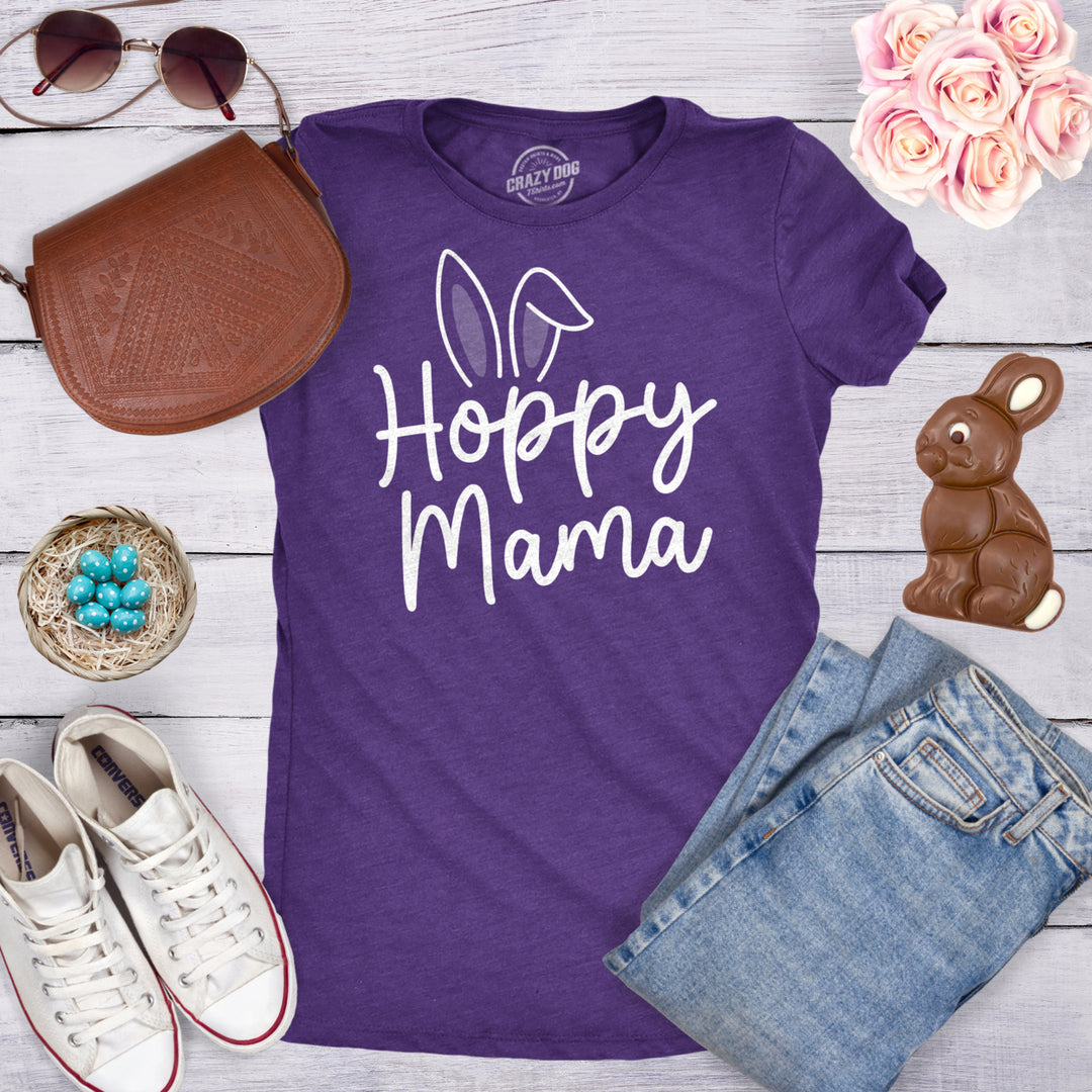 Womens Hoppy Momma Tshirt Cute Easter Sunday Cute Bunny Ears Tee For Mom Image 4