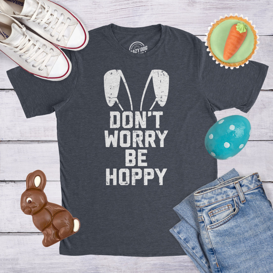 Mens Dont Worry Be Hoppy Tshirt Funny Easter Bunny Tee Image 4