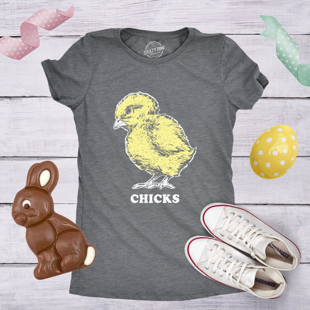 Womens Vintage Chicks Funny Cute Easter Sunday Holiday Retro Bunny T Shirt Image 4