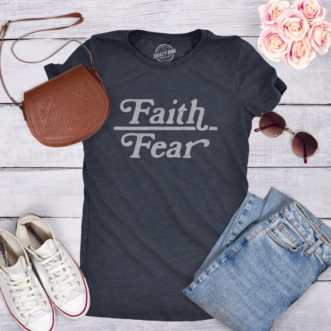 Womens Faith Over Fear Tshirt Cute Religion Faithful Empowerment Novelty Tee Image 6