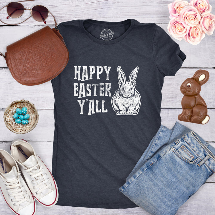 Womens Happy Easter Yall T shirt Funny Bunny Saying Egg Hunt Basket Image 4