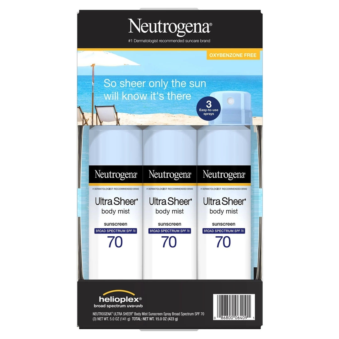 Neutrogena Ultra Sheer Body Mist Sunscreen Spray SPF 70 5 Ounce (Pack of 3) Image 1