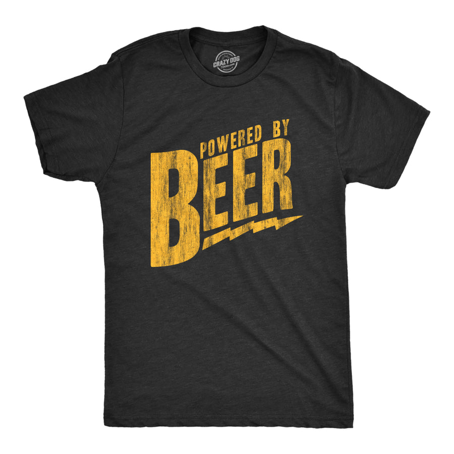 Mens Powered By Beer T Shirt Funny Sarcastic Drinking Cool Saying Fun Gag Gift Image 1