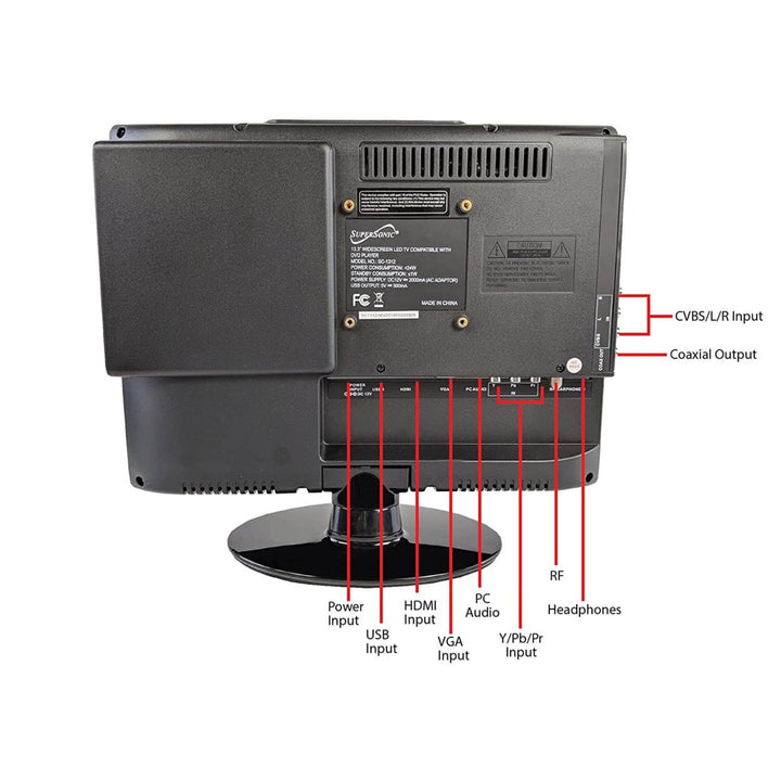 13.3" Supersonic 12 Volt AC/DC LED HDTV with DVD PlayerUSBSD Card Reader and HDMI (SC-1312) Image 2