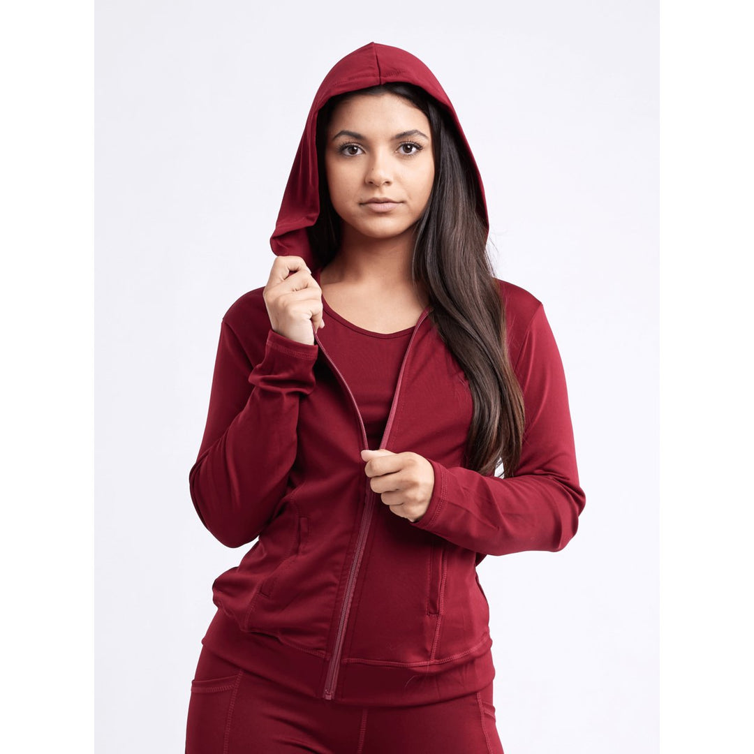 Athletic Fitted Zip-Up Hoodie Jacket with Pockets Image 1