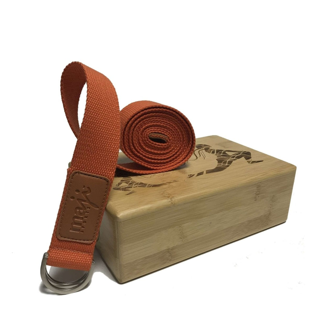 Laser Engraved Bamboo Yoga Block and Strap Eco-Friendly Combo Set Image 1