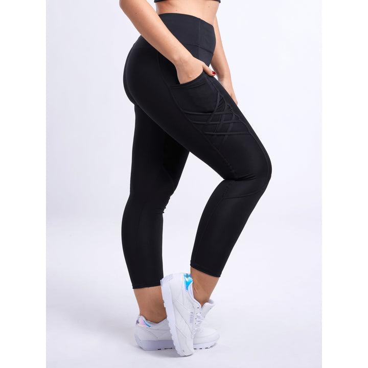 High-Waisted Criss-Cross Training Leggings with Hip Pockets Image 4